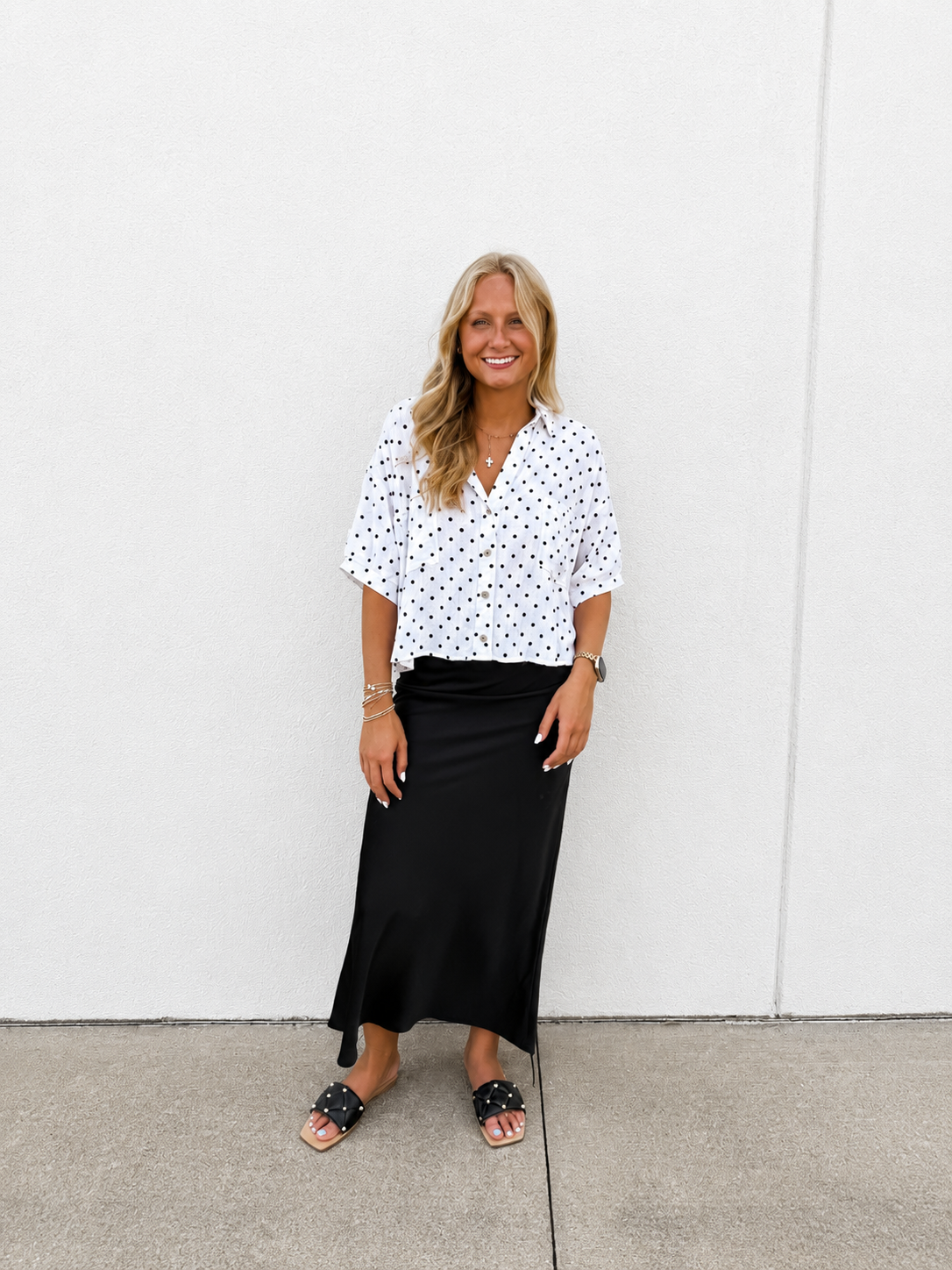 The Essential Black Satin Midi Skirt