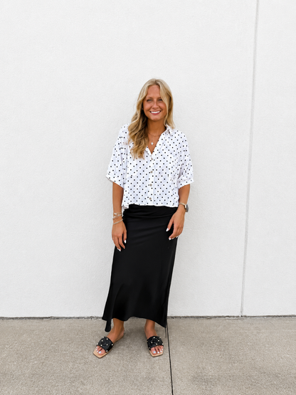 The Essential Black Satin Midi Skirt