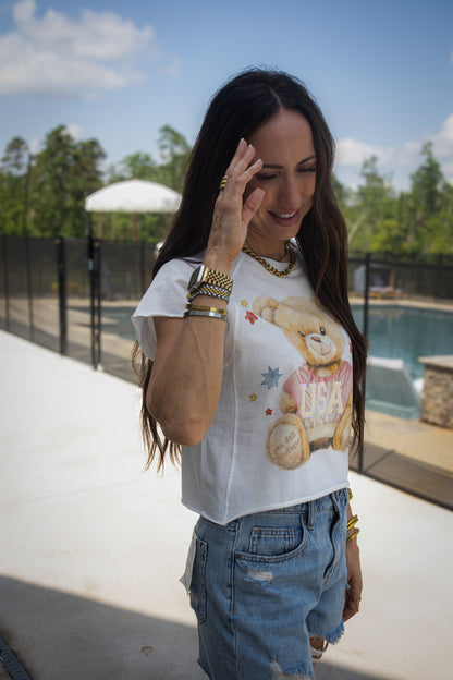 USA Bear Graphic Crop Tee