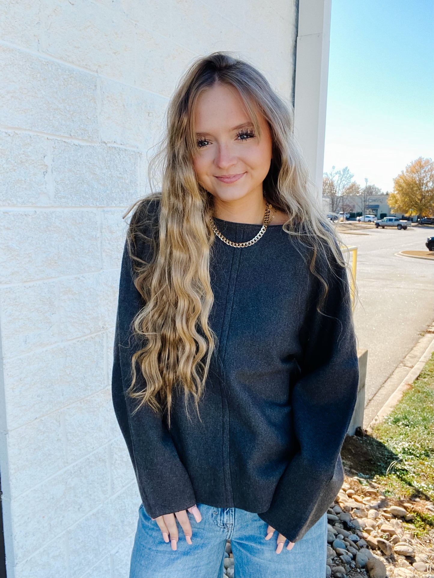 Soft Storm Boat Neck Sweater - GRAY