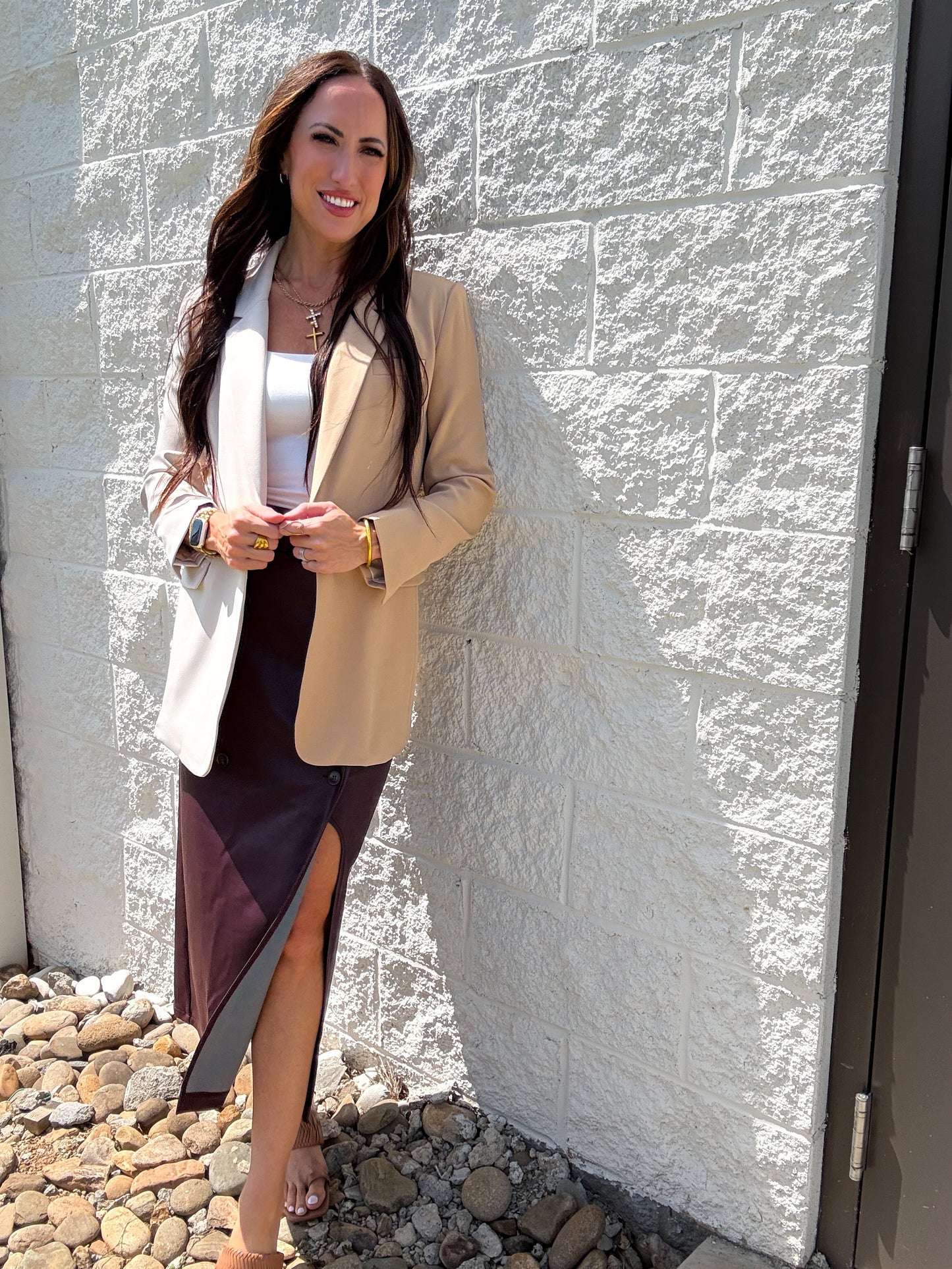 Two Tone Tan Color Block Blazer