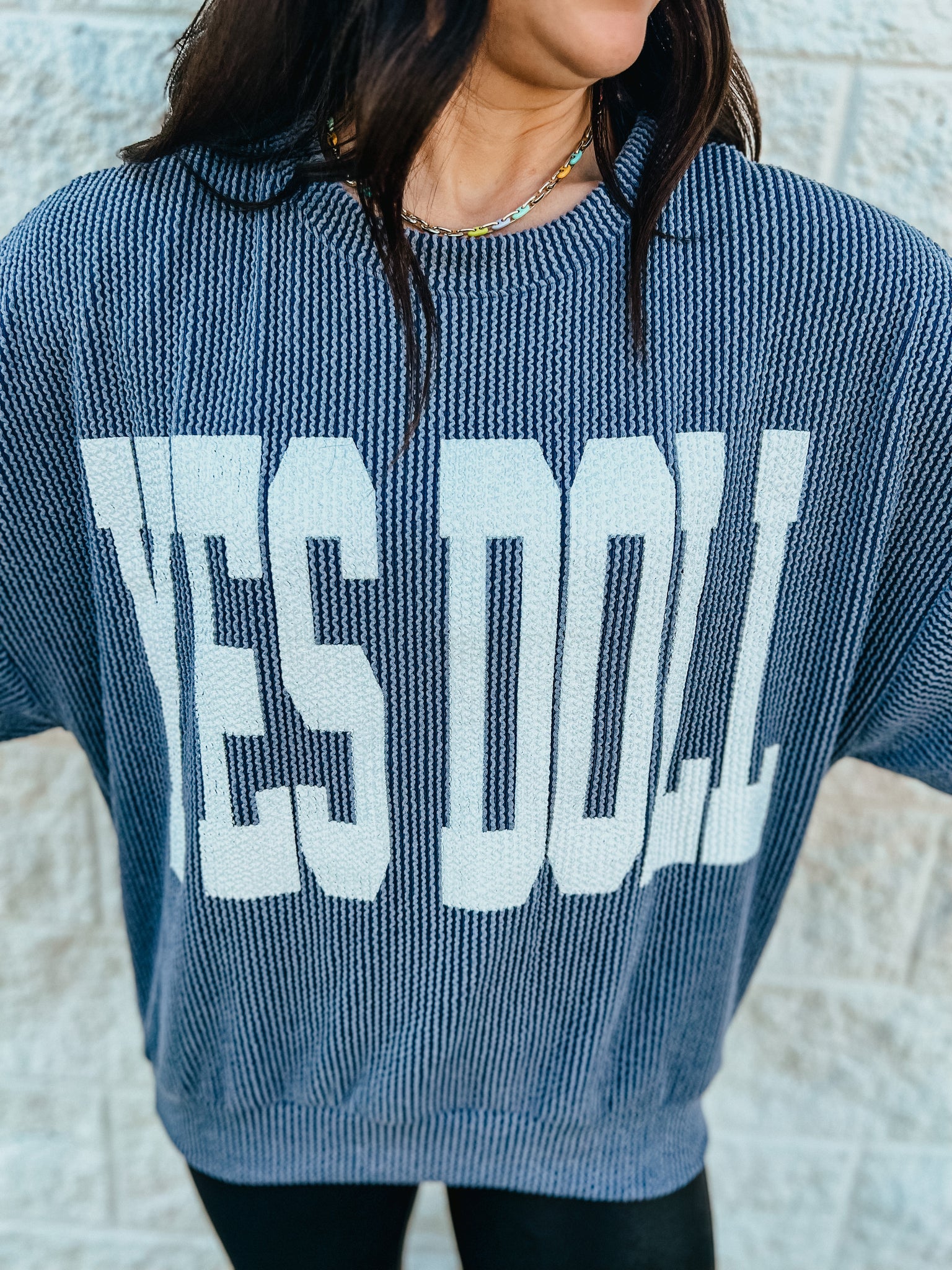 Yes Doll Ribbed Pullover - NAVY