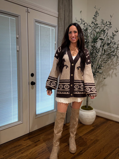 Equestrian Cardigan - BROWN/TAUPE