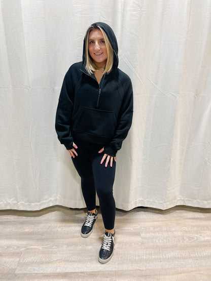 Essential Half-Zip Hoodie - BLACK