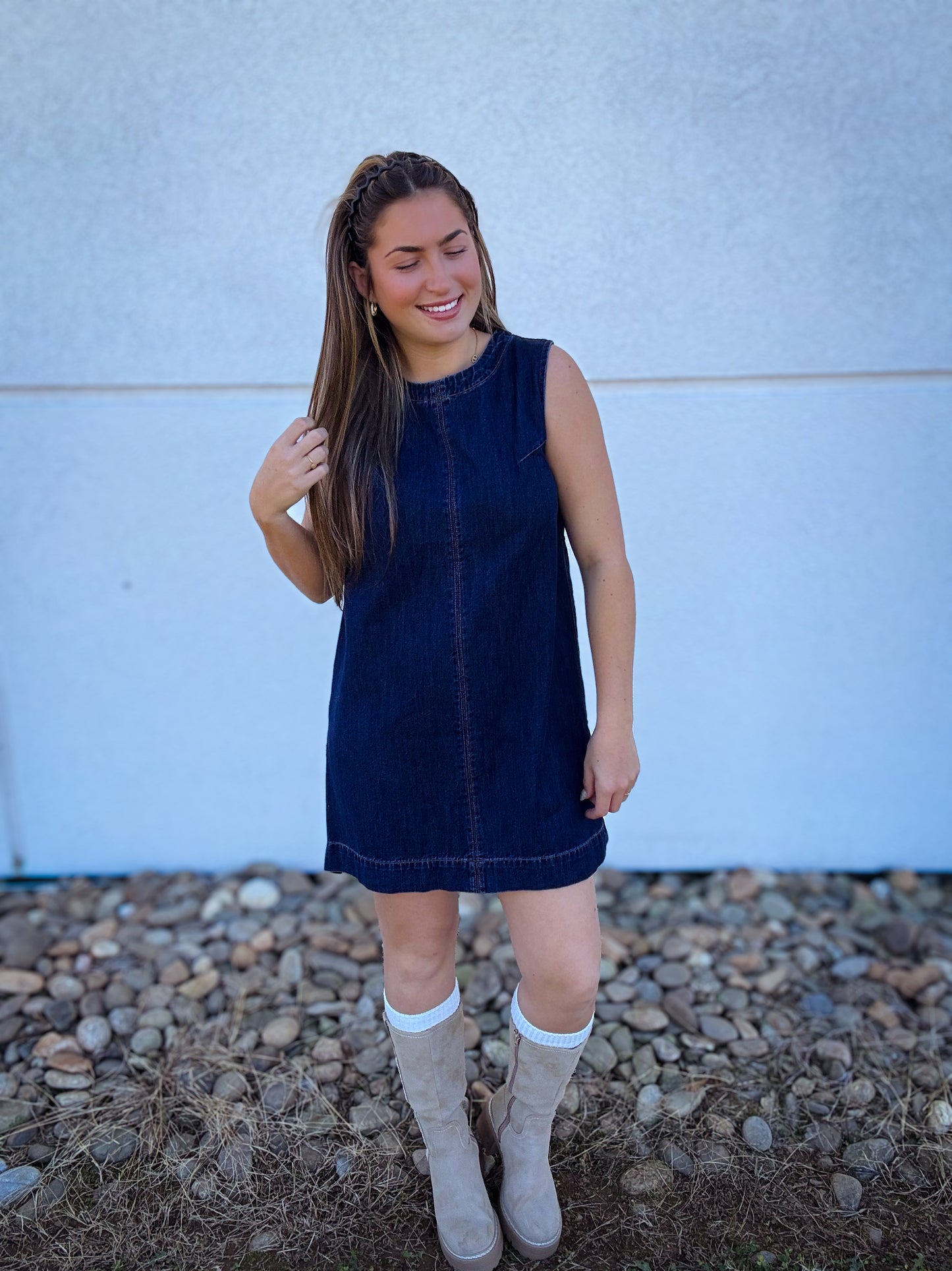 Dark Denim Shift Sleeveless Dress 