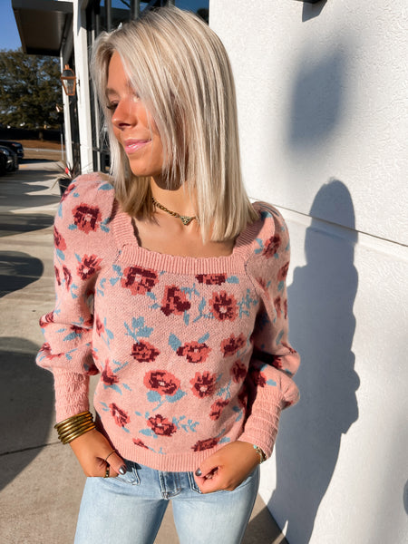 Dusty Rose Square Neck Sweater Top
