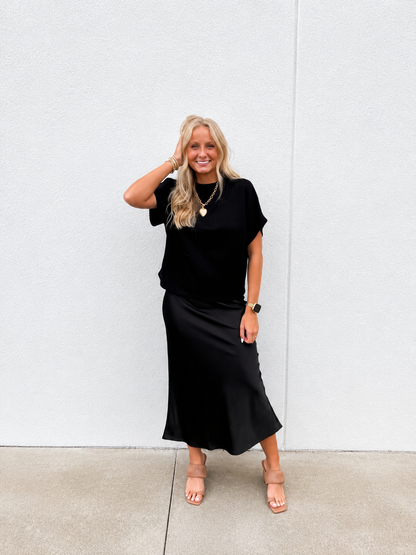 Modern Moment Boxy Mock Neck Top - Sleek Black
