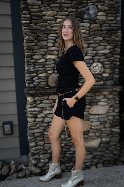 Boho Lace Short Set - BLACK