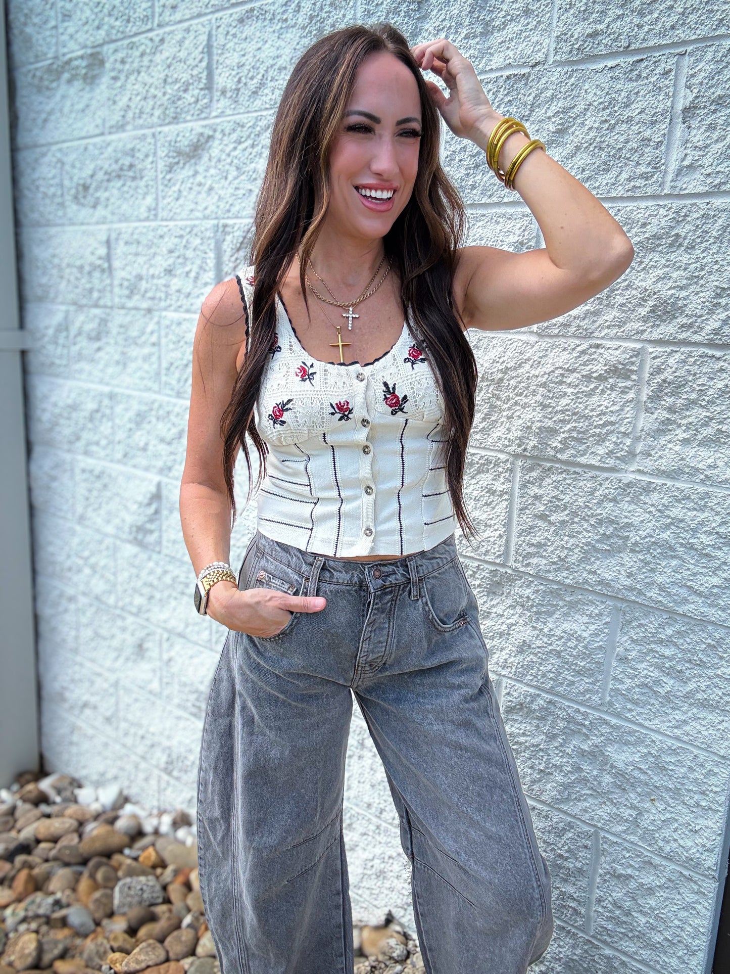 Free People - Rose Bud Knit Top - IVORY COMBO