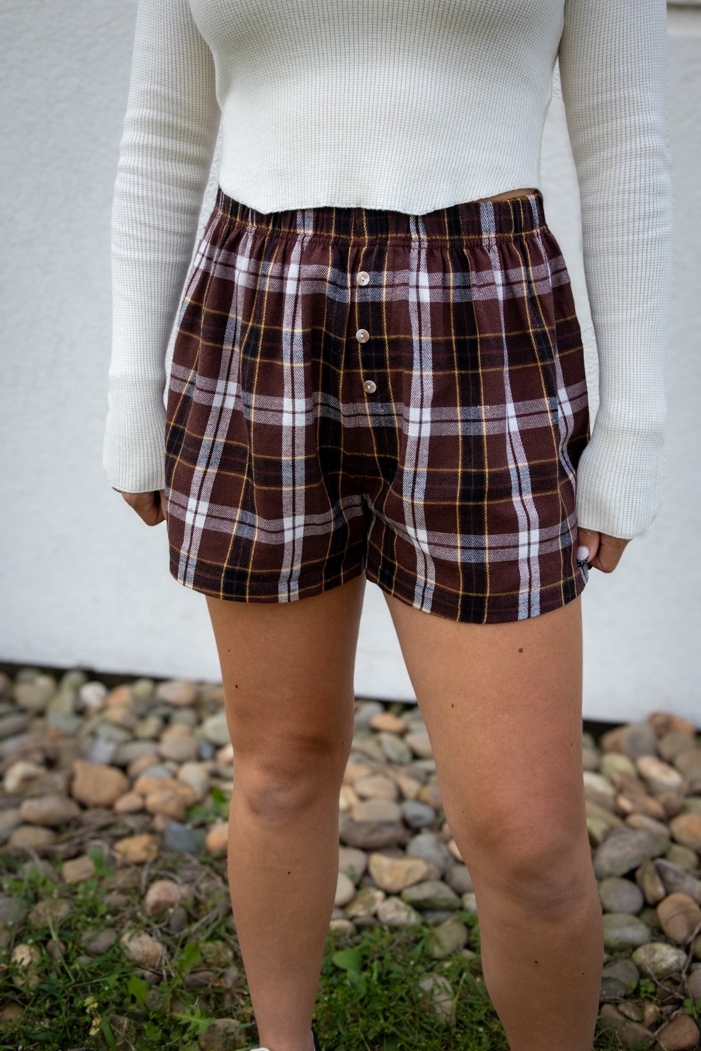 Cozy Cool Plaid Boxer Shorts - BROWN