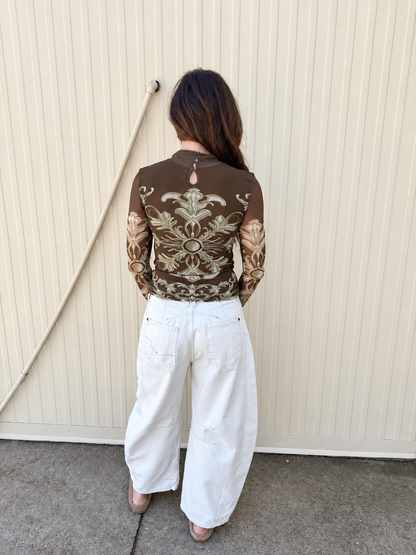 Free People - Jessa Long Sleeve Top - Olive Combo