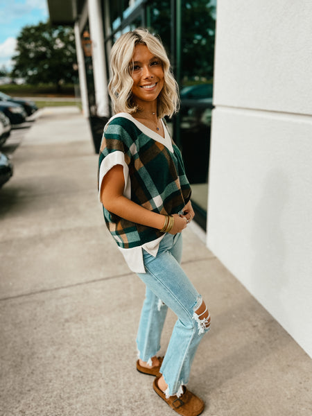 Green Forest Plaid Sweater Vest