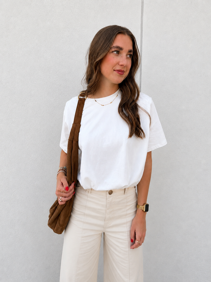 The Everyday Bubble Hem White Crewneck Tee