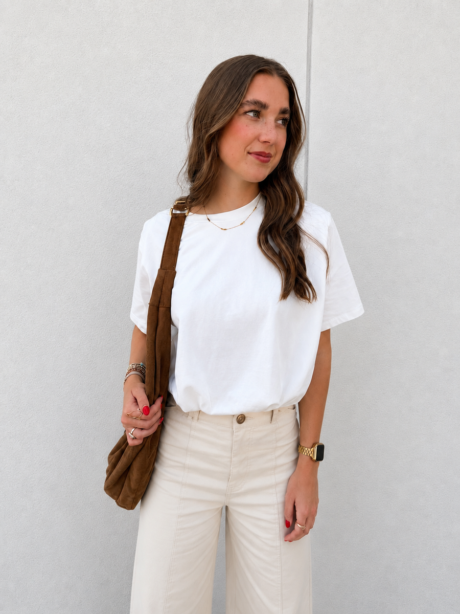 The Everyday Bubble Hem White Crewneck Tee