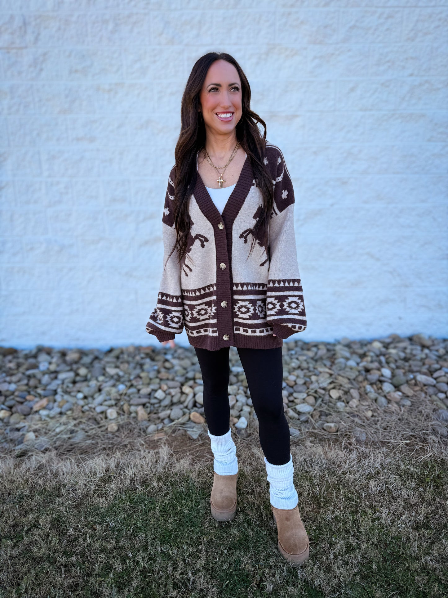 Equestrian Cardigan - BROWN/TAUPE
