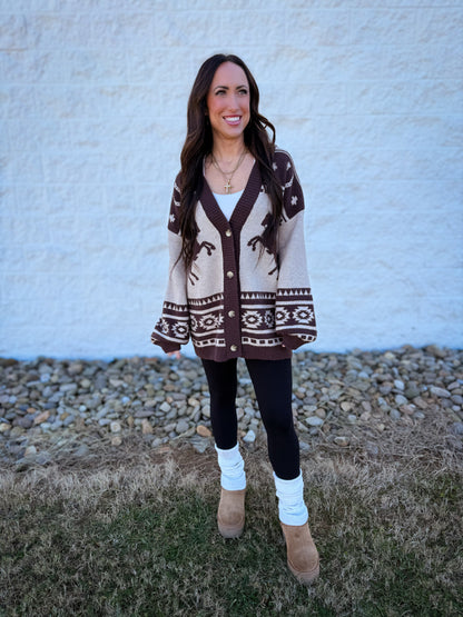 Equestrian Cardigan - BROWN/TAUPE