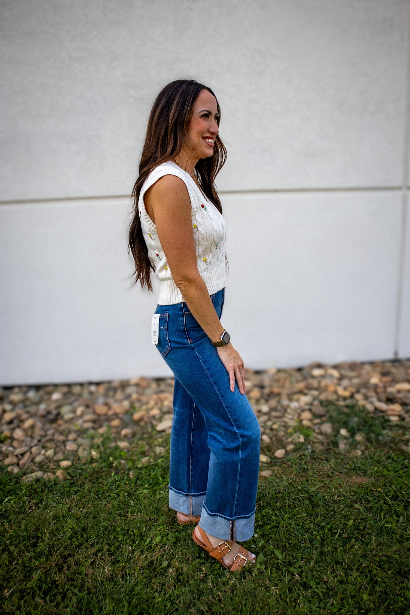 Hidden - LOGAN- Medium Wash Cuffed Stretch Dad Jean