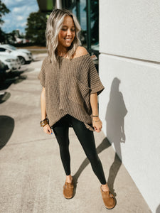 Warm Embrace Short Sleeve Sweater Top - OLIVE