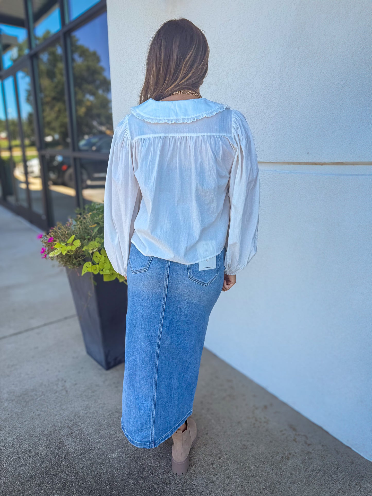 HIdden - Peyton Midi Skirt with Side Slit - Medium Wash