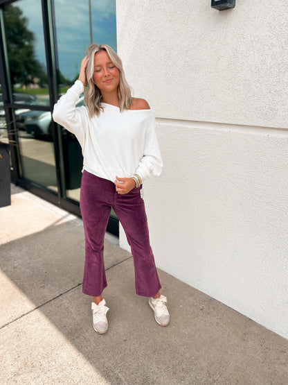 Free People - In My Feelings Velvet Crop Slim Flare Pants - FIG JAM