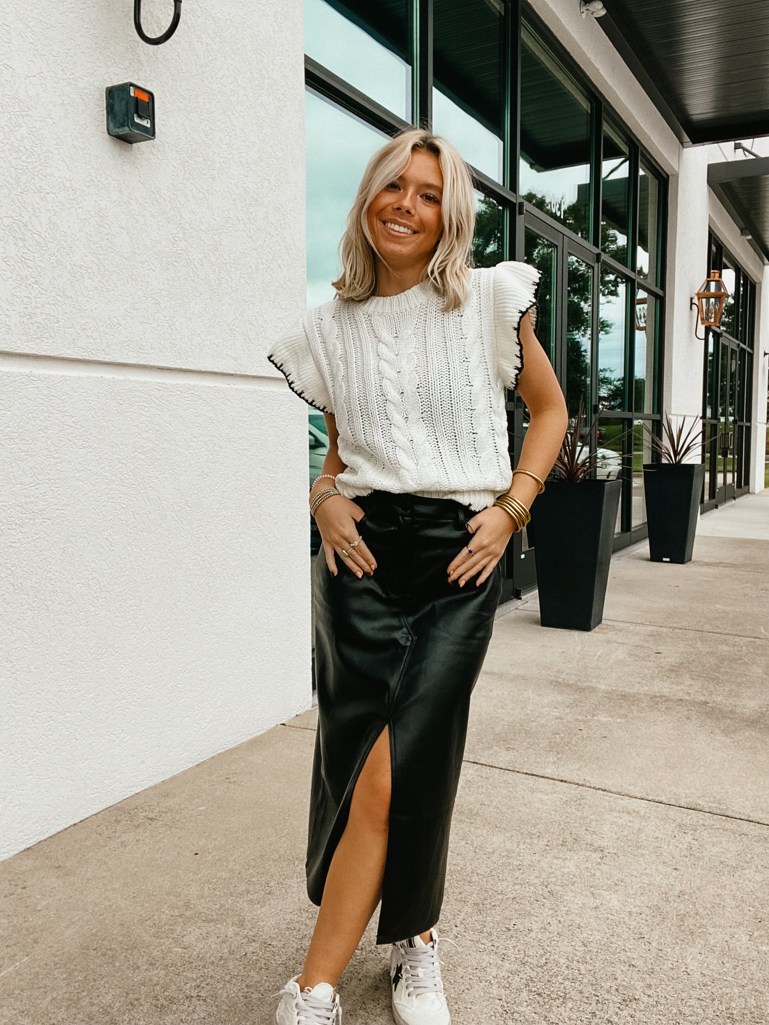In Style Faux Leather Midi Skirt