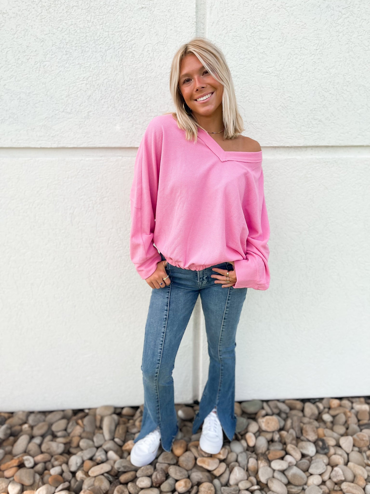 Tickle Me Pink Waffle Knit Top