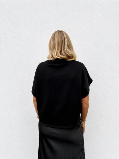 Modern Moment Boxy Mock Neck Top - Sleek Black