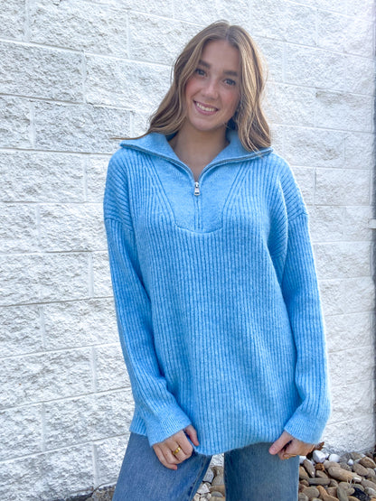 Cloud Nine Half Zip Sweater - BLUE