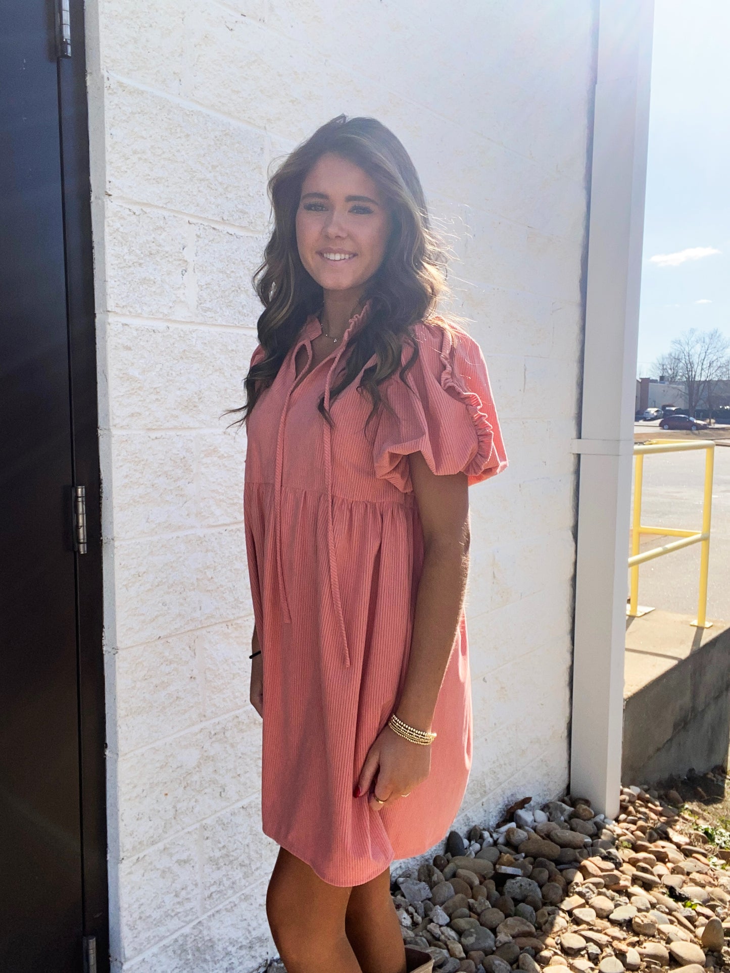 Apricot Pop Corduroy Babydoll Dress