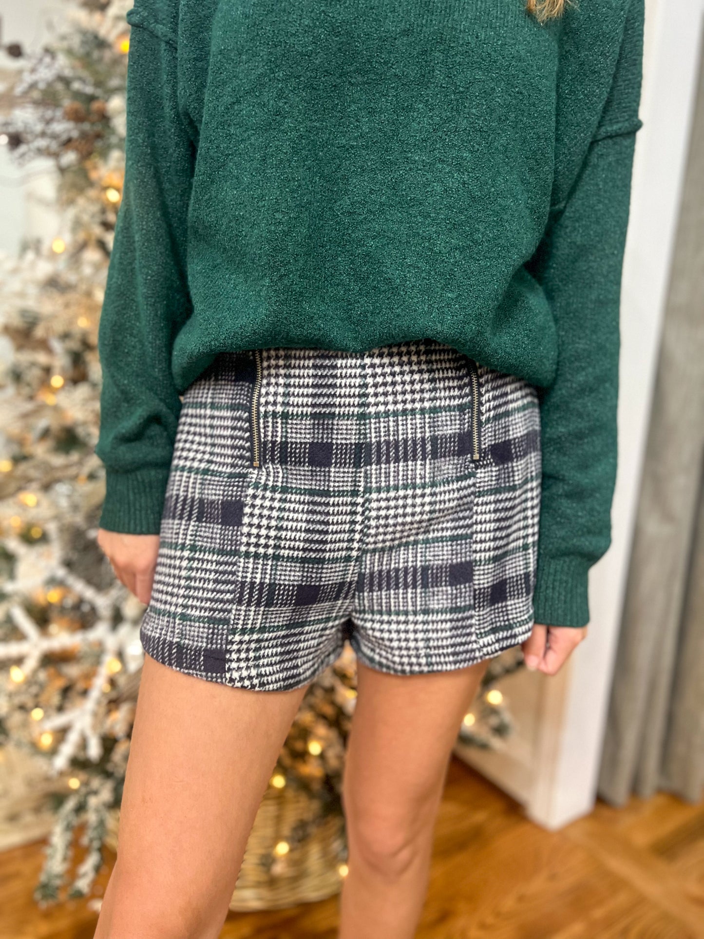 Plaid Perfection Double Zip Woven Shorts