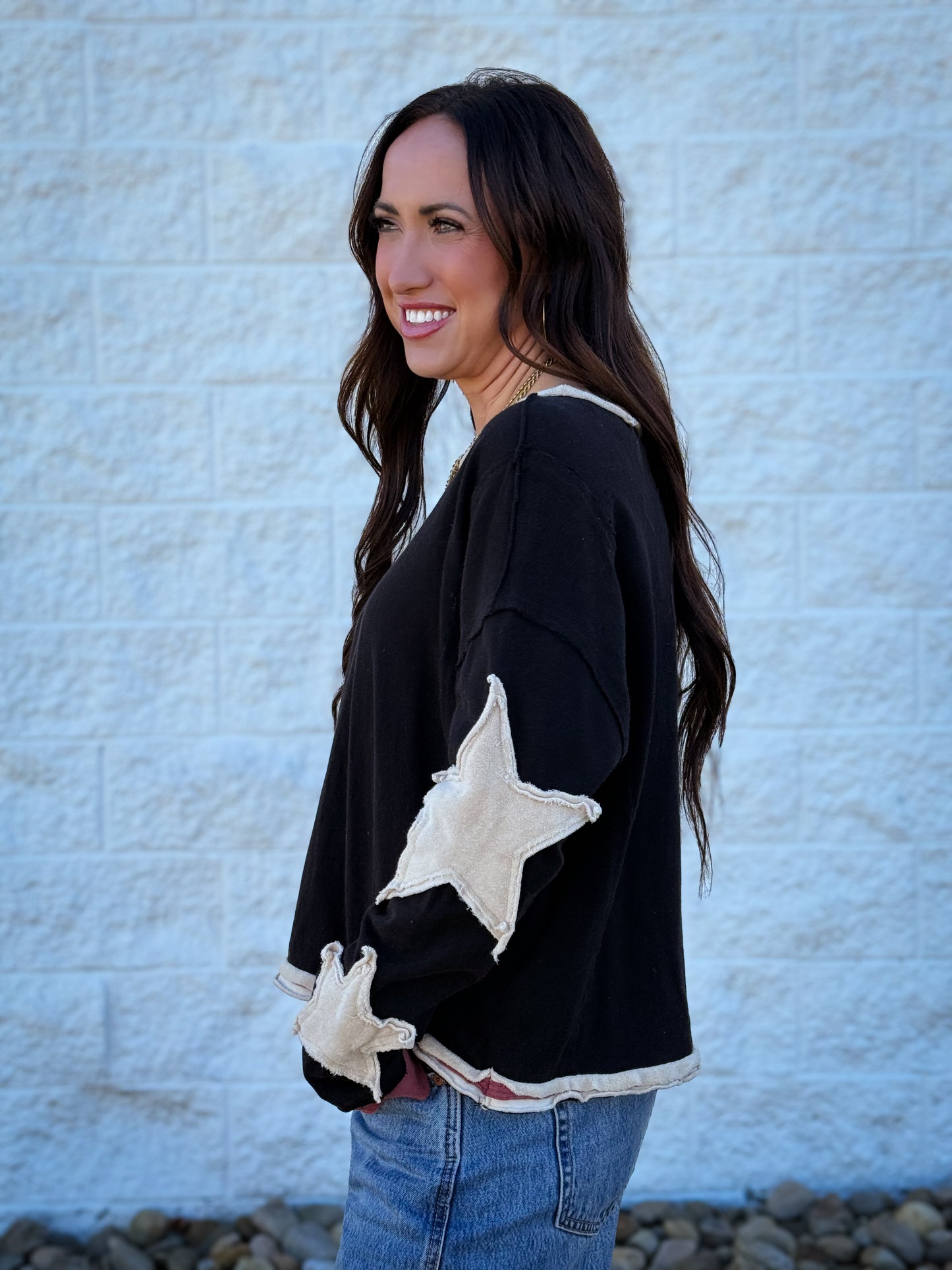 Shooting Star Black Long Sleeve Top