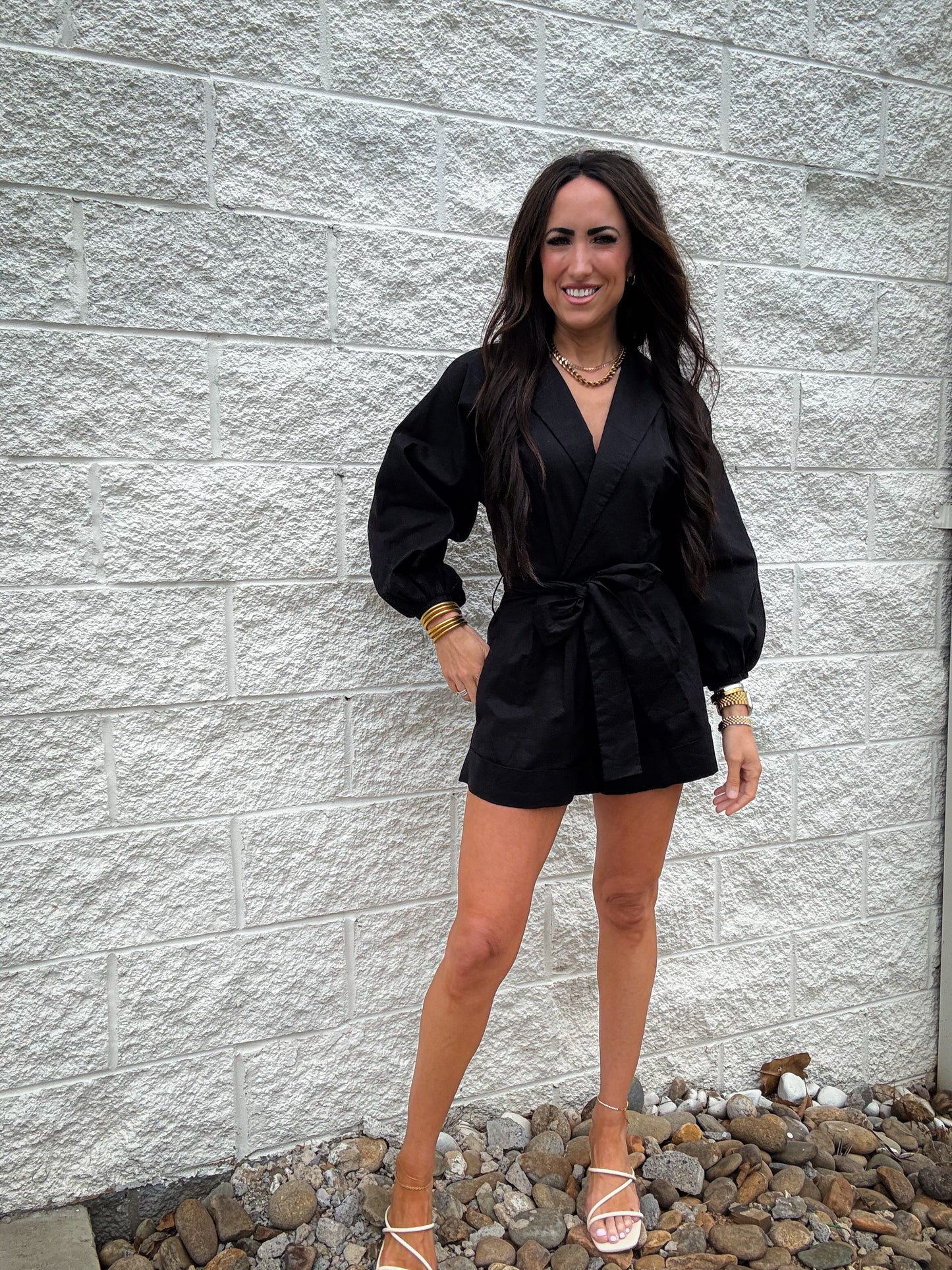 After Dark Linen Romper - BLACK