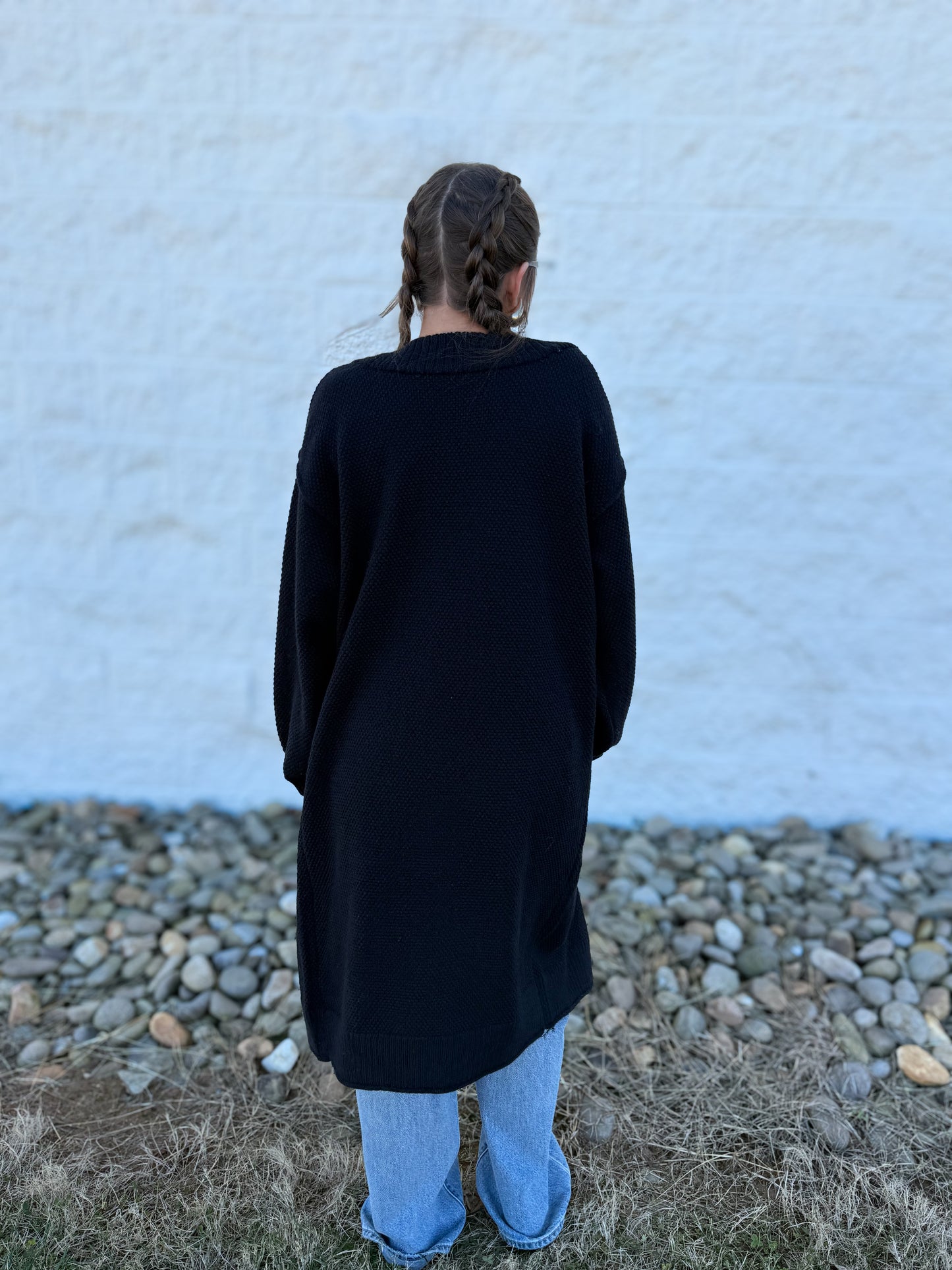 Harper Oversized Textured Cardigan- BLACK