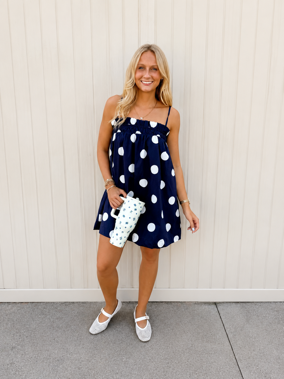 Navy Polka Dot Day Mini Dress
