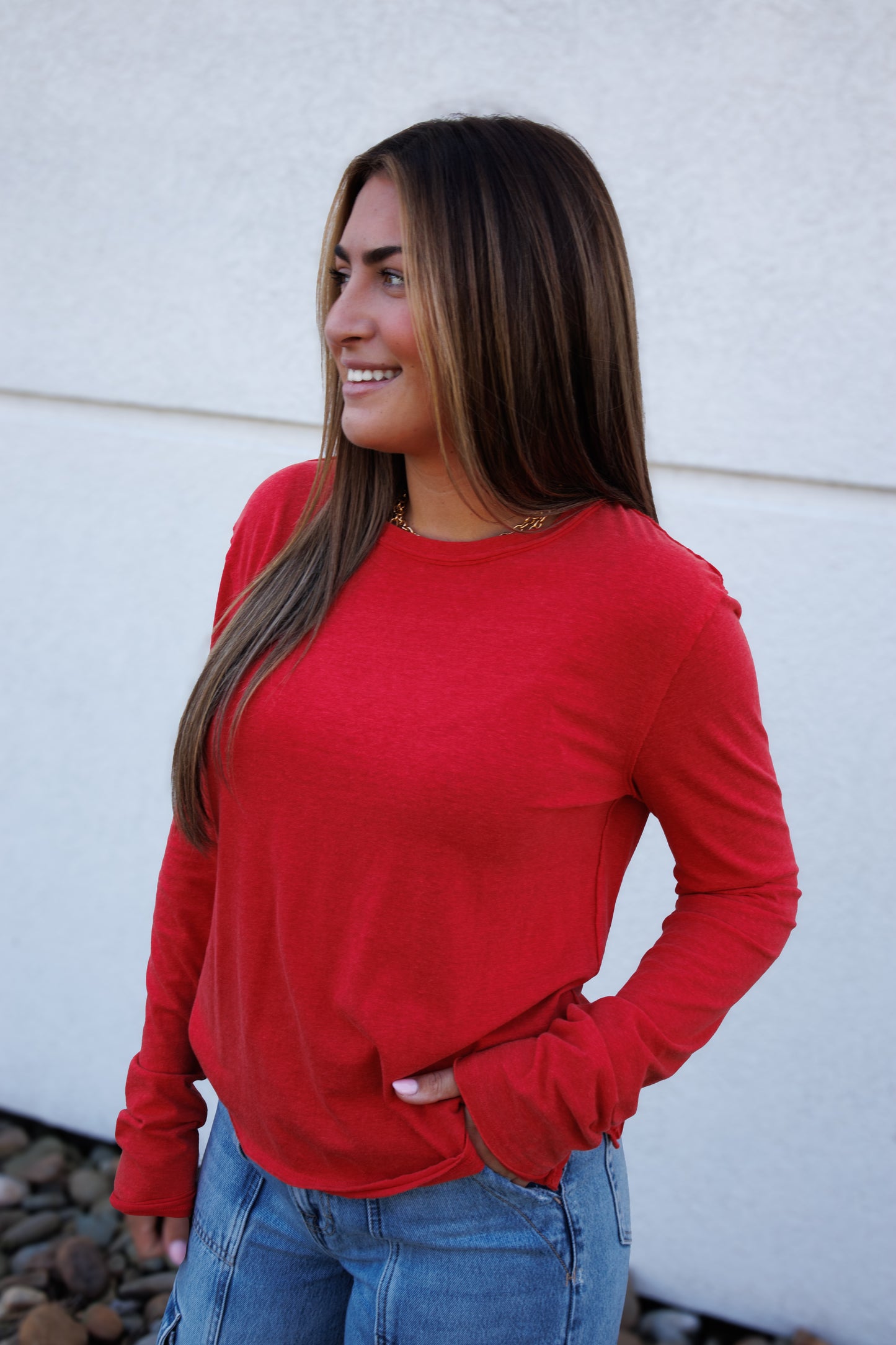 Free People - Nova Tee Long Sleeve- Rococco Red