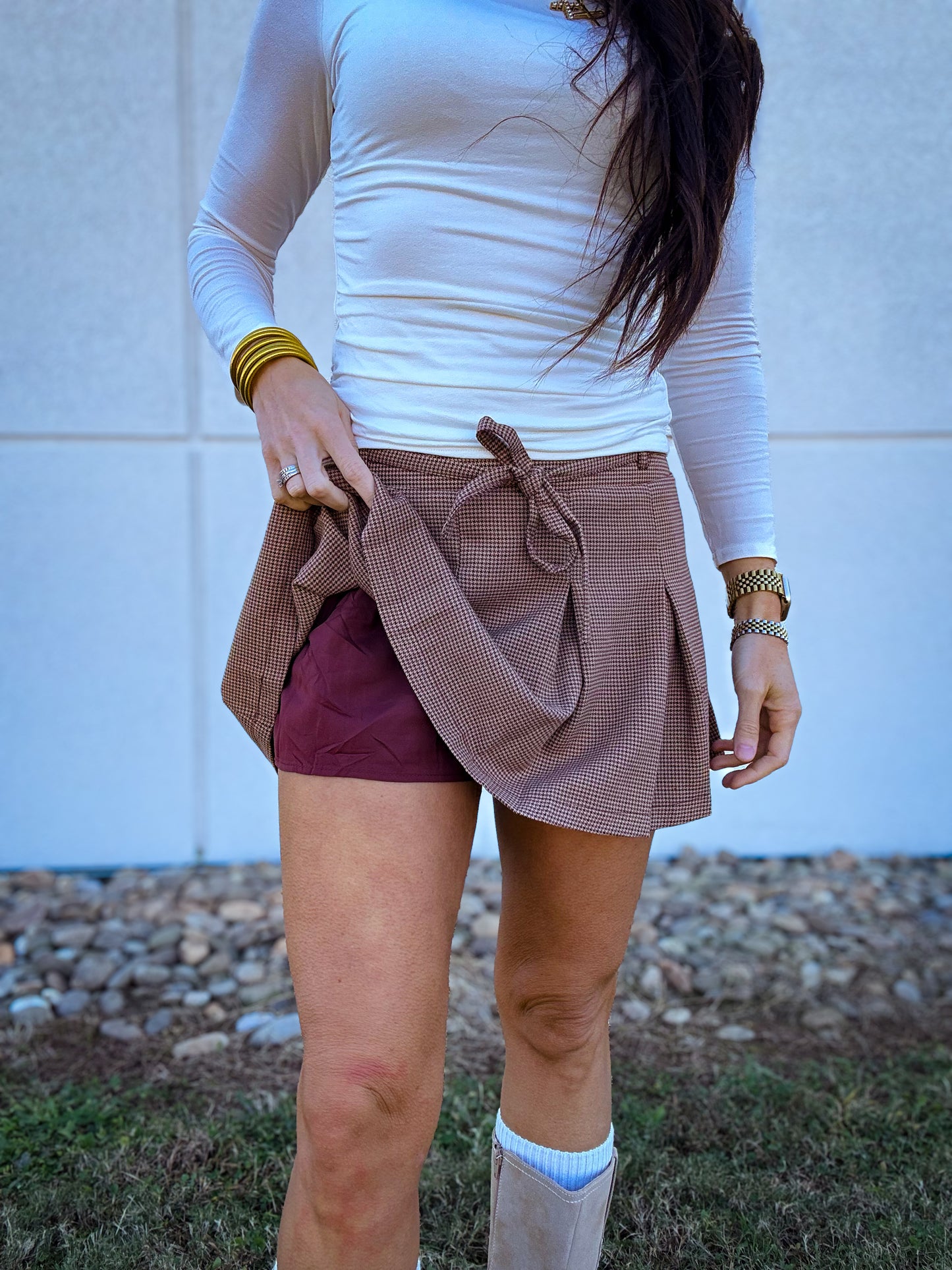 Spiced Cider Plaid Pleated Skort