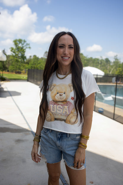 USA Bear Graphic Crop Tee
