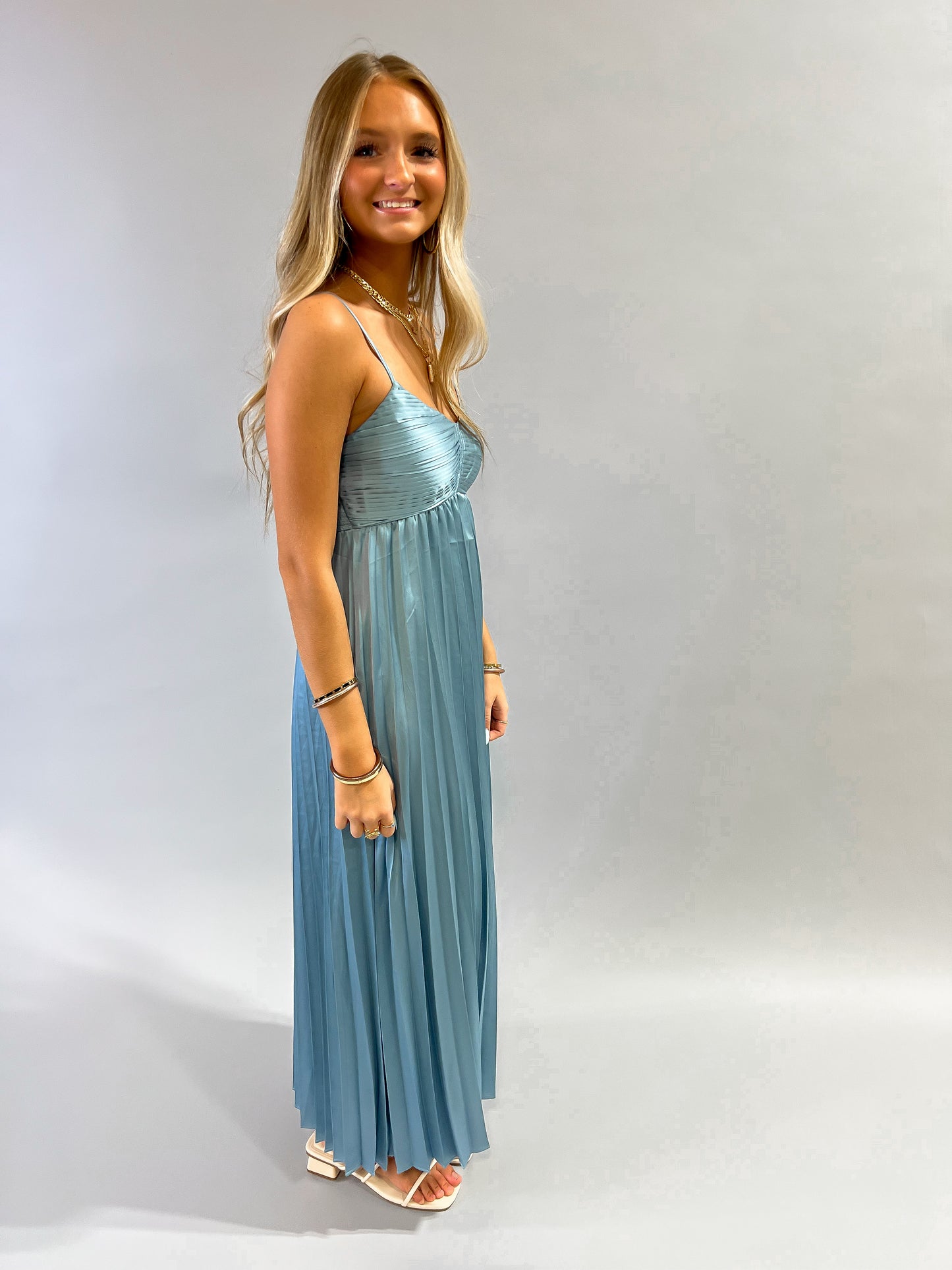 Simple Stunner Pleated Satin Midi Dress