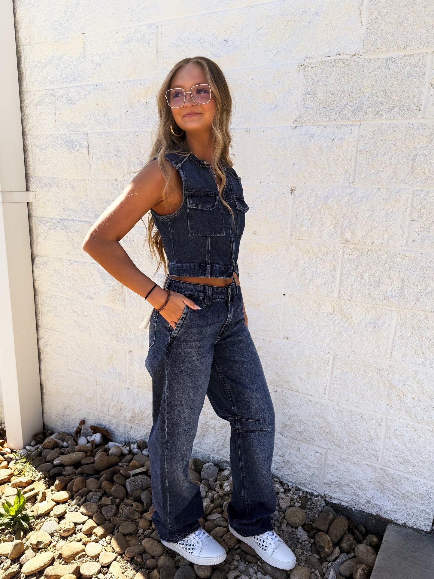 Hidden - Abbey Dark Wash Cropped Denim Vest