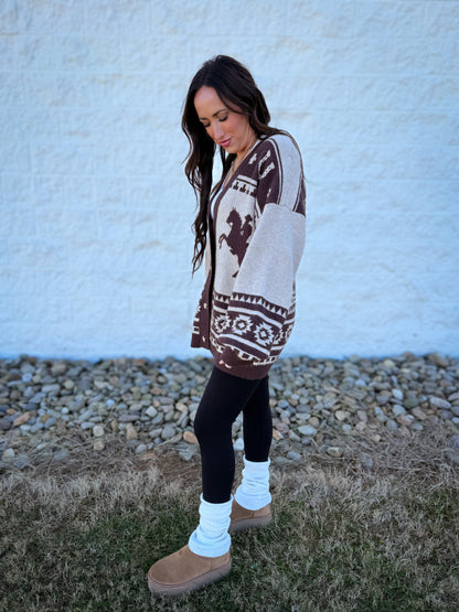 Equestrian Cardigan - BROWN/TAUPE