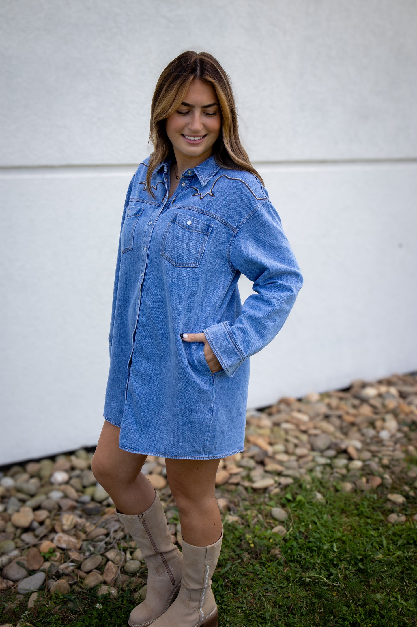 Western Flare Embroidered Mini Dress