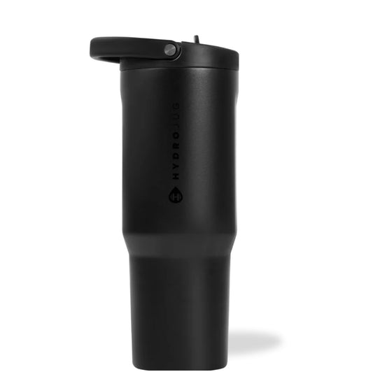 HydroJug black insulated tumbler with straw lid, matte reusable water bottle cup, sleek 40 oz drinkware for everyday use