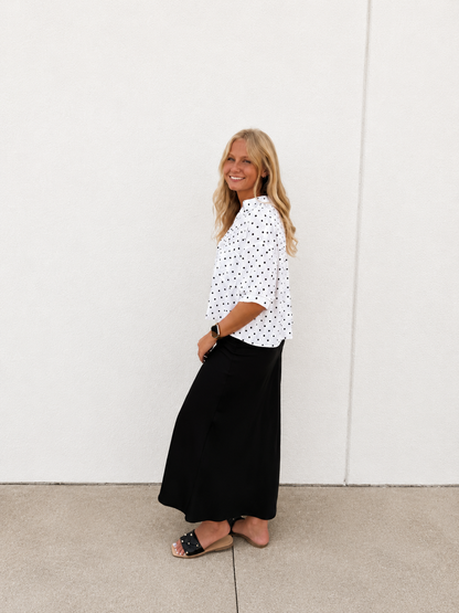 The Essential Black Satin Midi Skirt