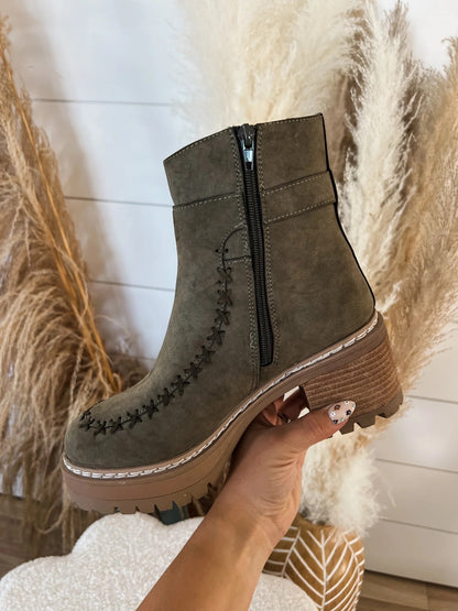 MIA Toula Khaki Faux Suede Platform Lug Sole Bootie