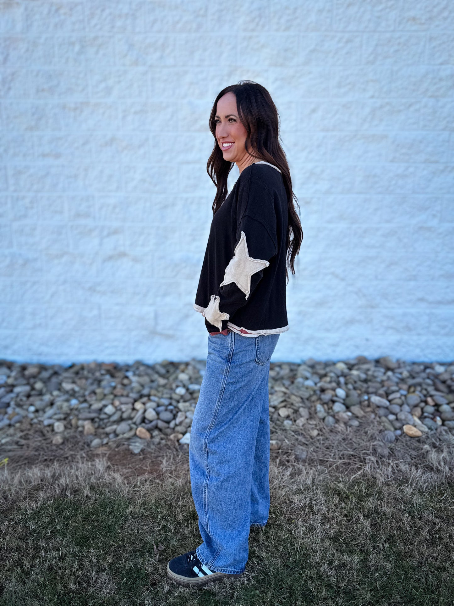 Shooting Star Black Long Sleeve Top