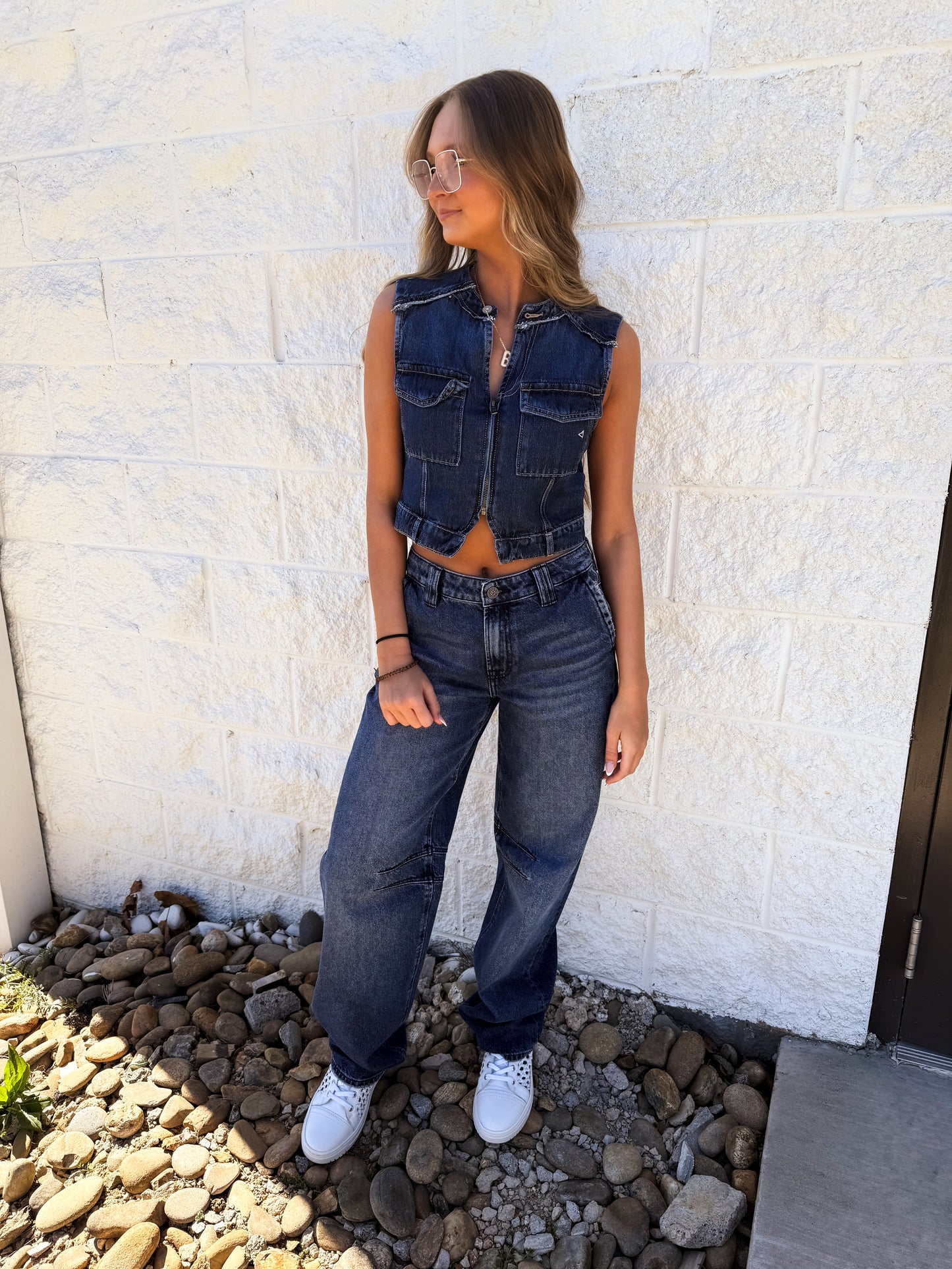 Hidden - Abbey Dark Wash Cropped Denim Vest