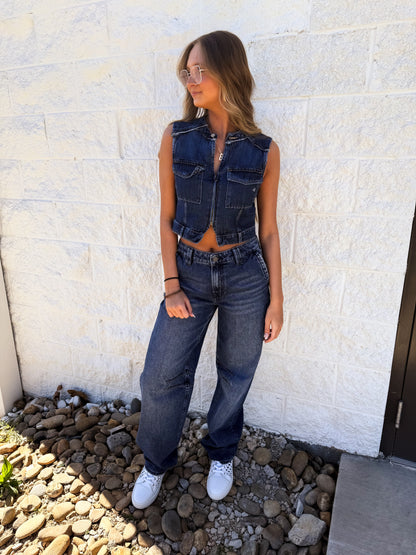 Hidden - Abbey Dark Wash Cropped Denim Vest