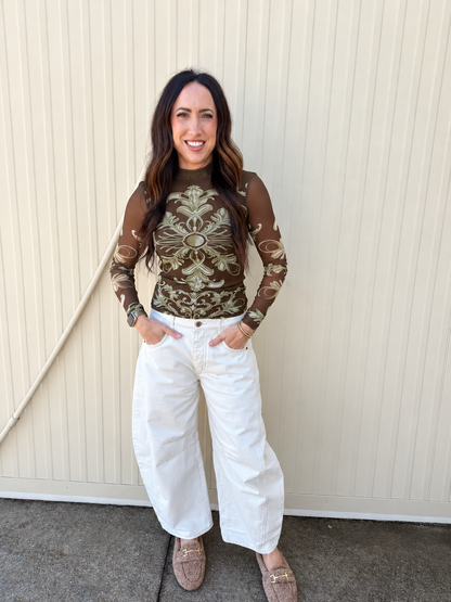 Free People - Jessa Long Sleeve Top - Olive Combo