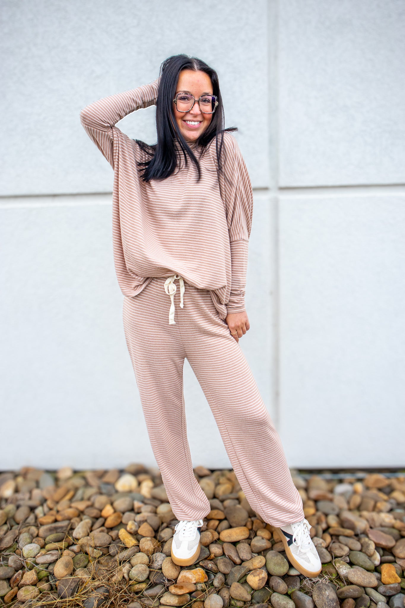 Brown Stripe Turtle Neck Top