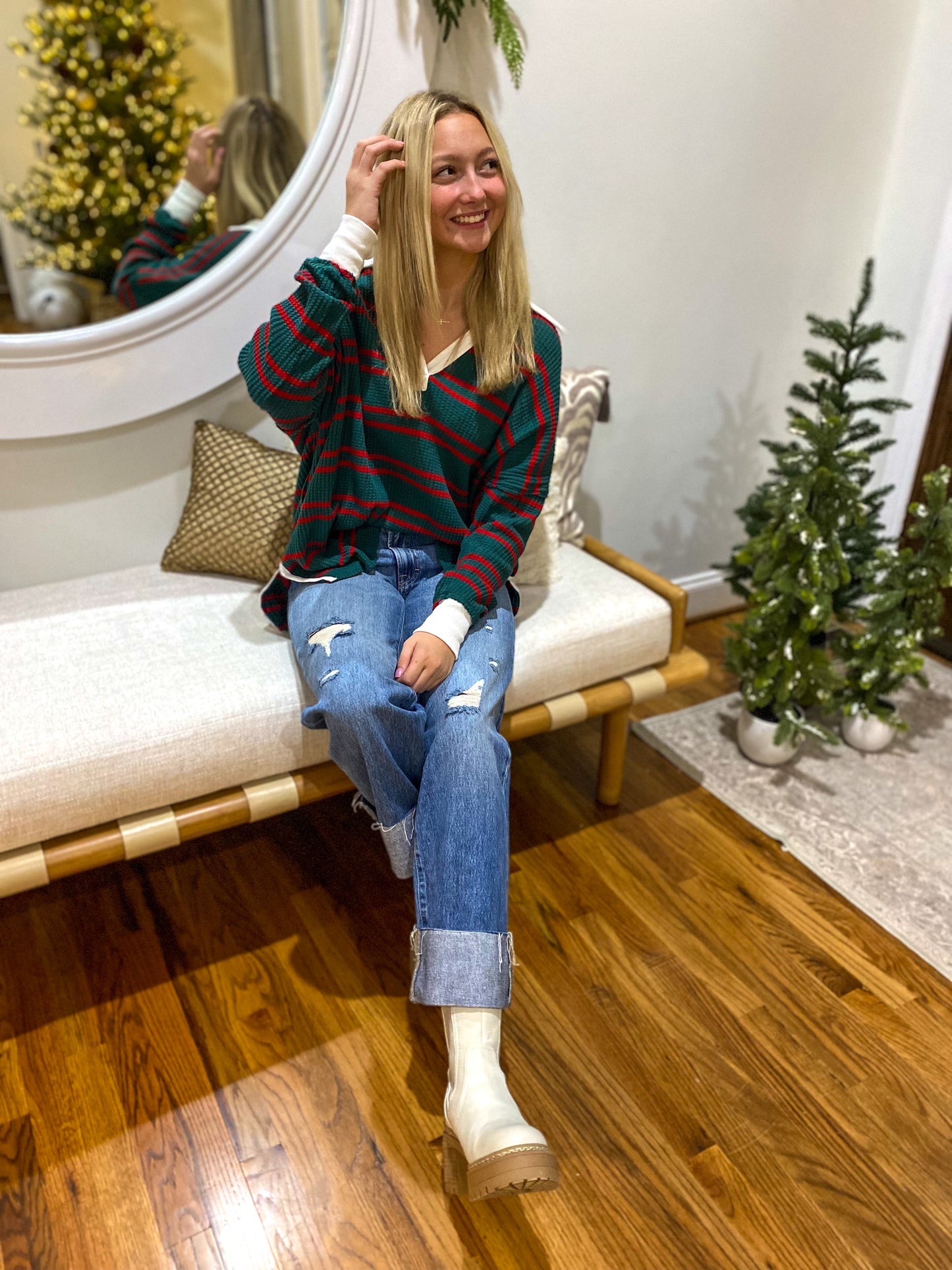 Free People - Striped Travis Polo - Forest Combo